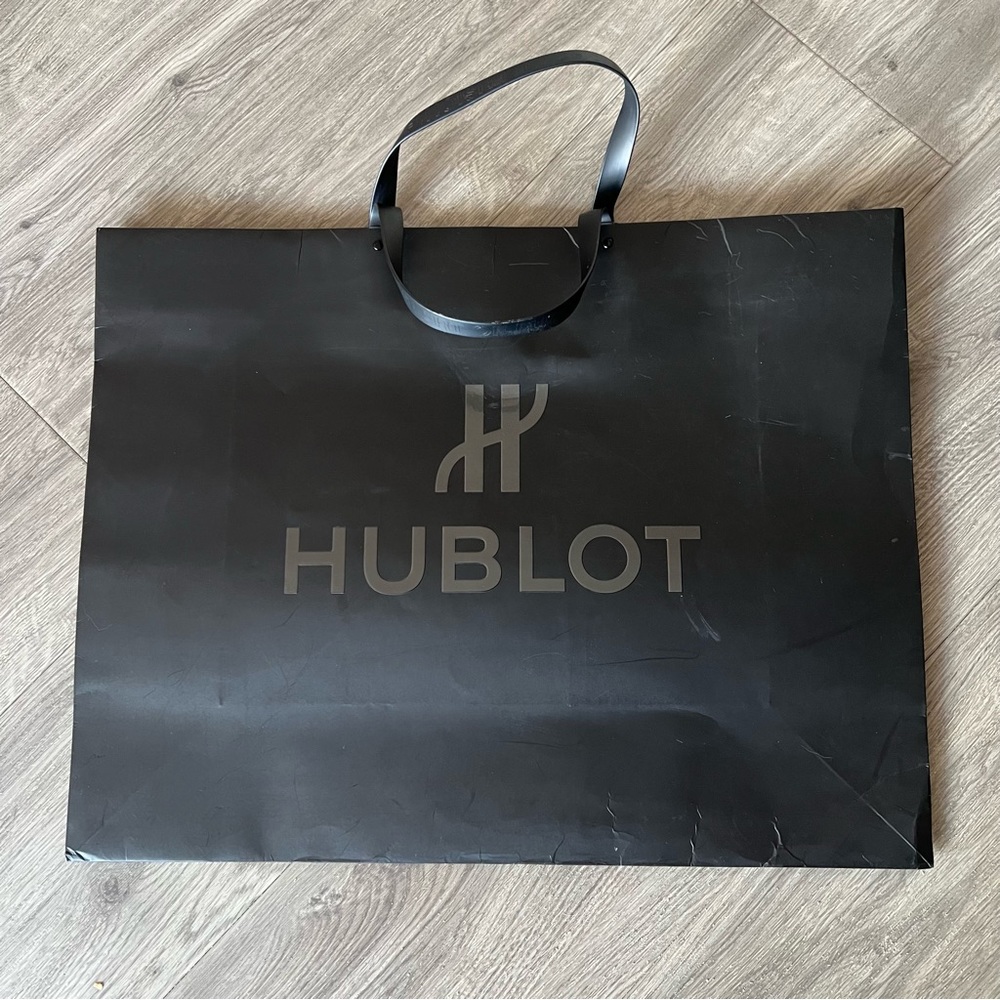 HUBLOT Large Black Paper Shopping Gift Bag 19.25x15x7 inches